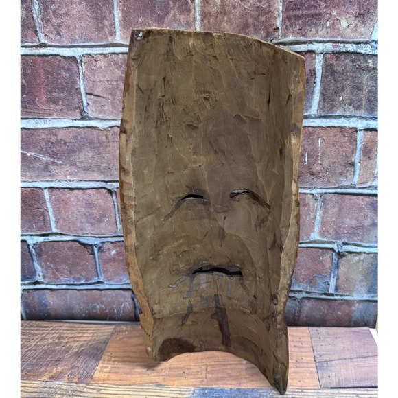 Vintage African Mask Hand Carved Wood Tribal Wall Hanging Totem Large - Picture 9 of 12